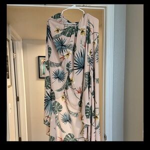 Vici Strapless Tropical Print Dress - Pink and Green